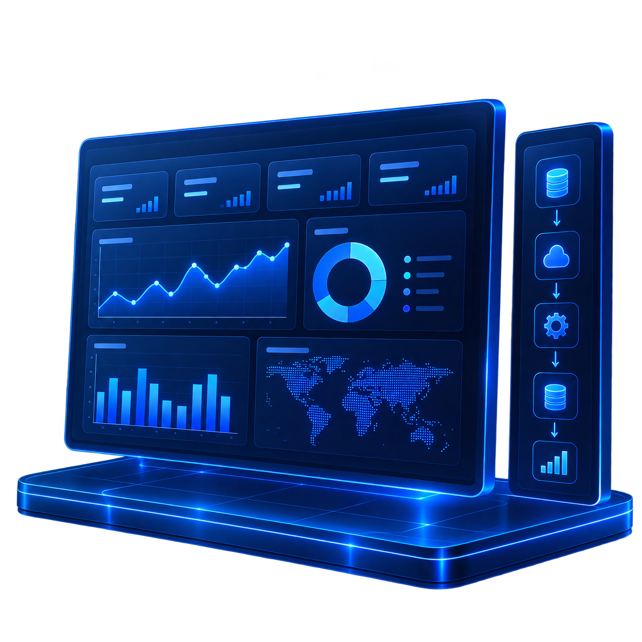 Dashboard holográfico de dados e analytics